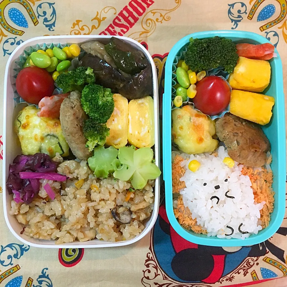 親子弁当。
娘リクエストのすみっこぐらし|かずみさん