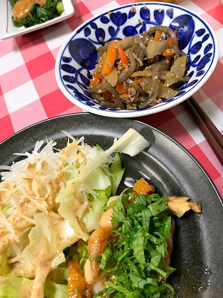 桜どりの照り焼き🌸きんぴらごぼう
シソで肉が見えないか(๑˃̶͈̀◡˂̶͈́๑)(笑)|☆光るさん