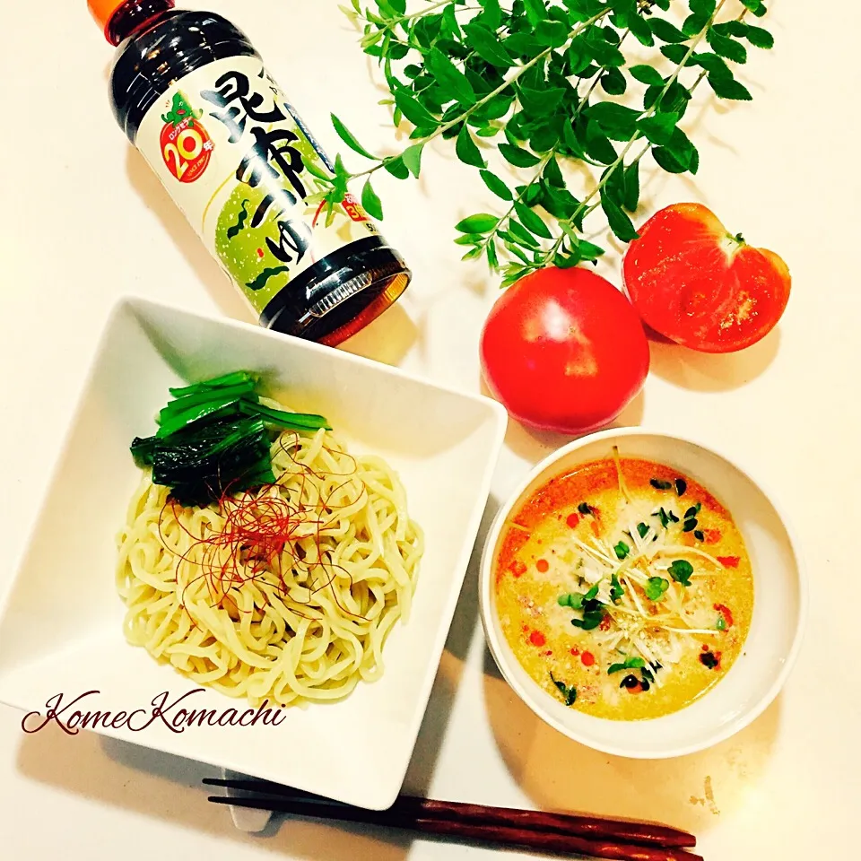 昆布つゆと豆乳で！
さっぱりトマトつけ麺‼︎🍅|KomeKomachiさん