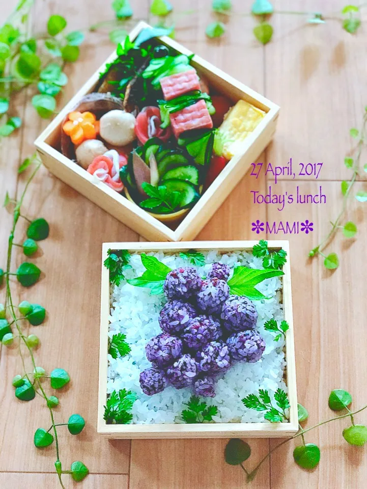 2017.4.27㈭♡(･∀･)ﾅ~ﾝﾁｬｯﾃ🍇弁当
#お弁当 
#おひるごはん 
#ぶどう|mamiさん