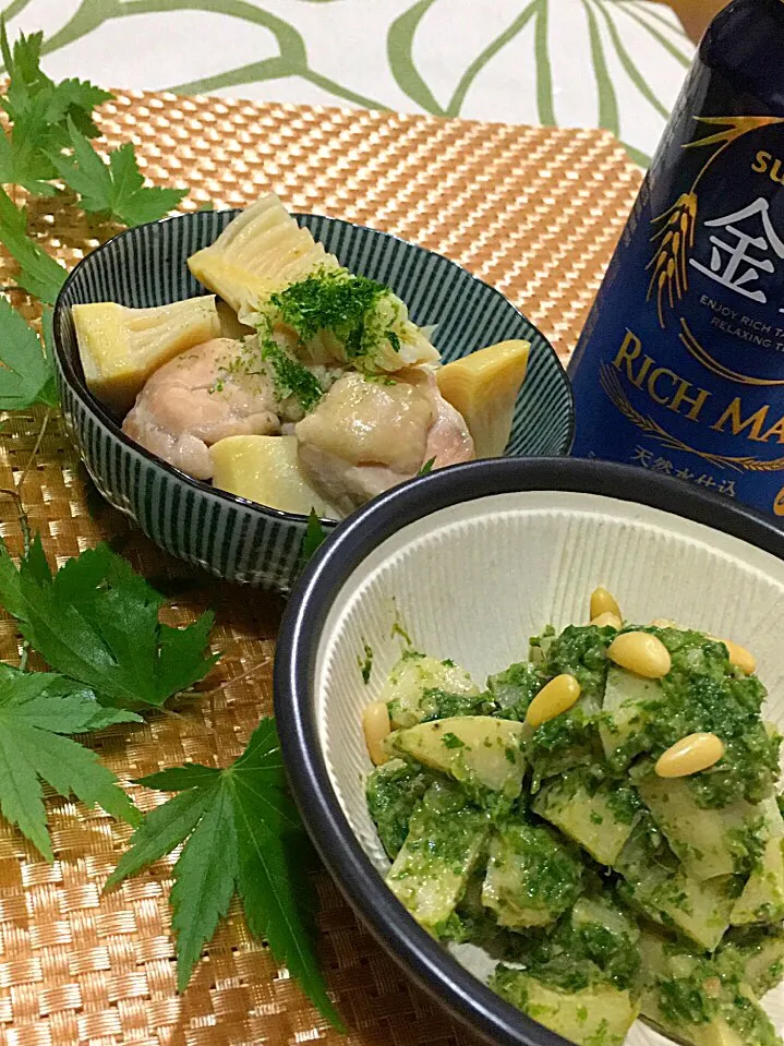 🌿筍と鶏肉の煮物と木の芽和え 和え衣の緑はこしあぶらです〜🌿|🌿ぴぴさん