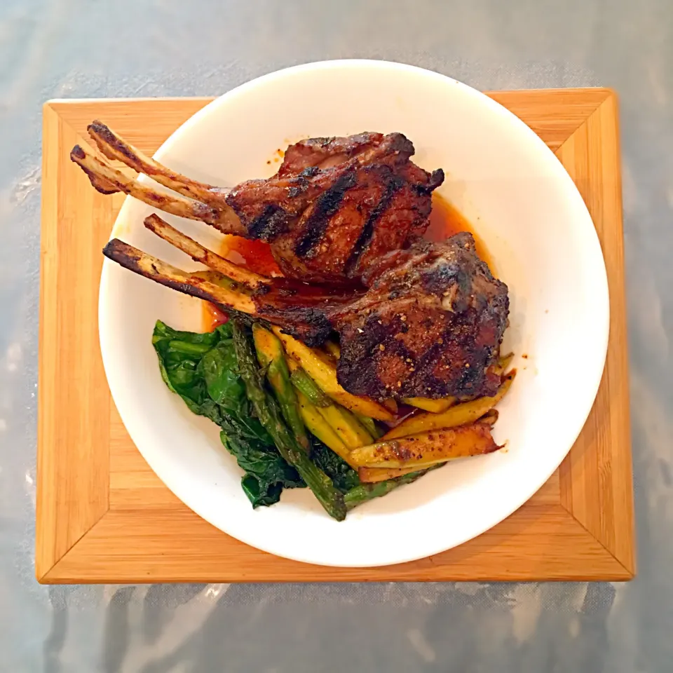 Racks of lamb with asparagus and spinach 🐑|Lukkaew_Lkさん