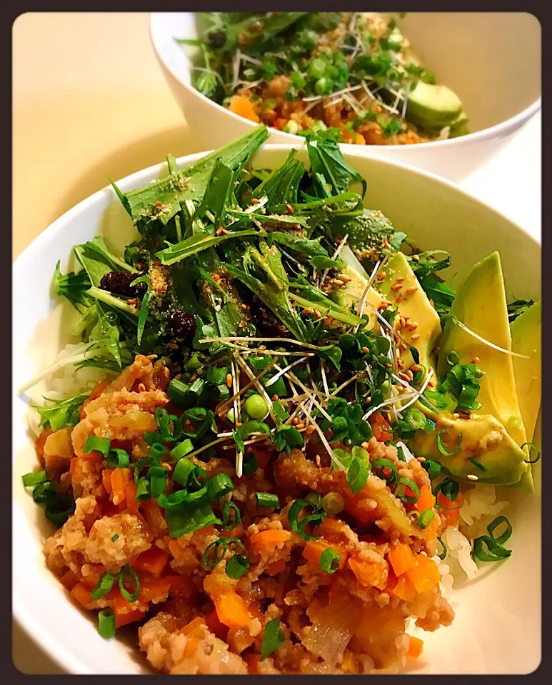 豚そぼろごはん。Rice bowl topped with Salty-sweet Minced Pork|toyamadaさん