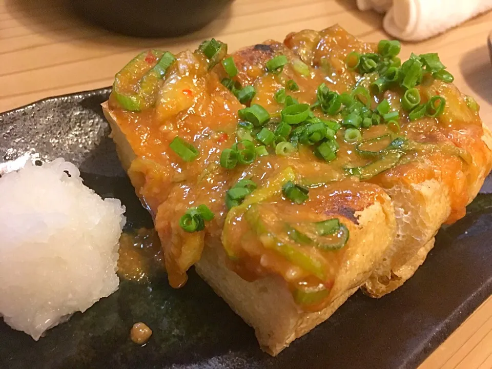 Snapdishの料理写真:栃尾の油揚げ かんずりネギ味噌|Shino88さん