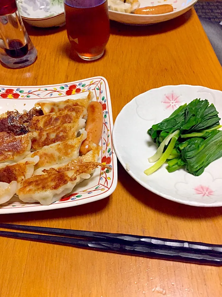 餃子と　行者にんにくのお浸し|みかんさん