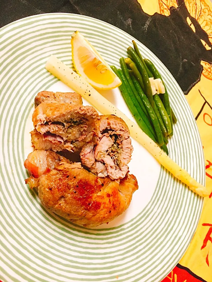 豚肉のインボルティーニ
白アスパラ
インゲン豆のニンニクレモン|みさん