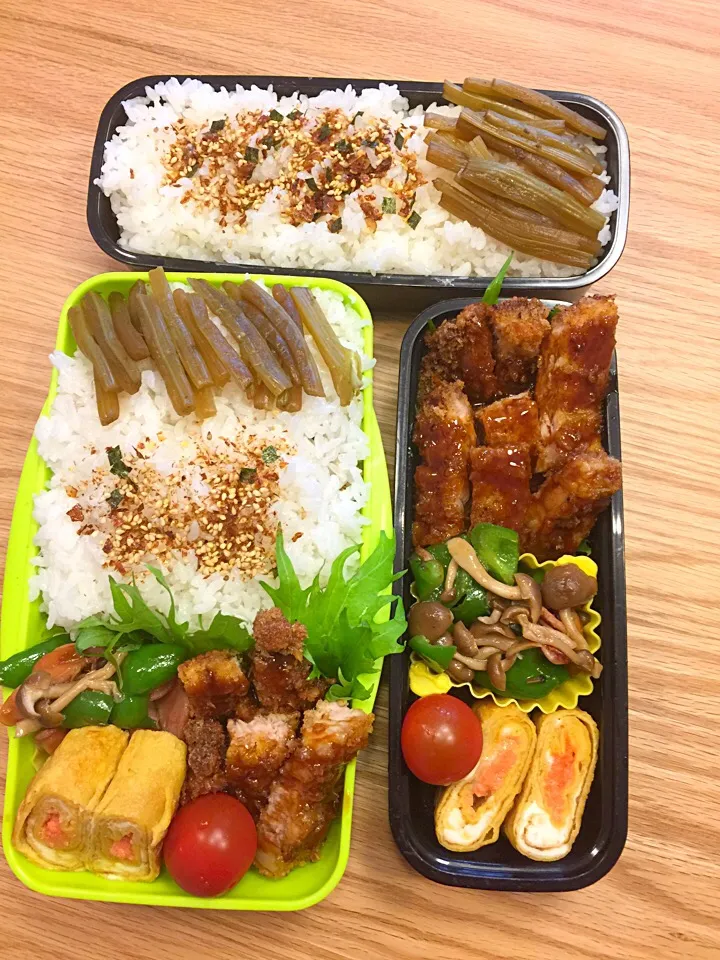 2017.5.1中2＆高2男子 豚カツ弁当〜(( *ˊᵕˋ)ﾉ
#弁当 #中2弁当 #高2弁当 #豚カツ|mari-pさん