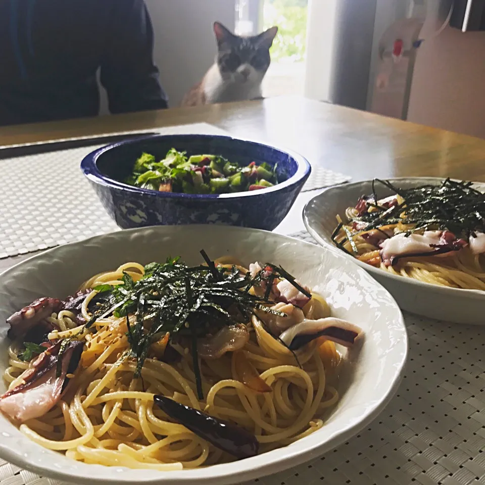 地ダコのペペロンチーノ🍝紫蘇胡麻海苔トッピング|saoricocoさん