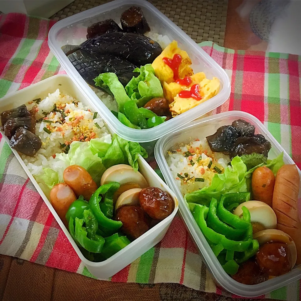 Snapdishの料理写真:#お弁当 #おひるごはん 

今日の
主人と息子とワタシのお弁当🍱|renharuruさん