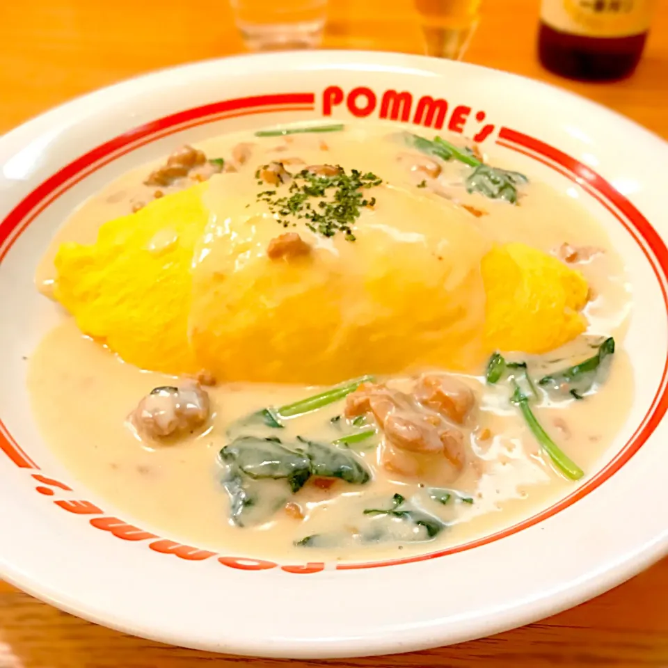 チキンとほうれん草の照焼クリームソースオムライス◡̈♡！|さくらさん