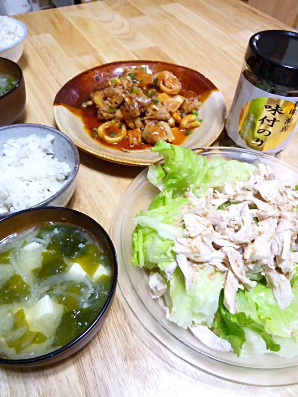 ✧*̣̩⋆̩☽⋆゜筍と肉団子の甘辛煮と棒棒鶏風サラダで晩ごはん✧*̣̩⋆̩☽⋆゜|さくたえさん