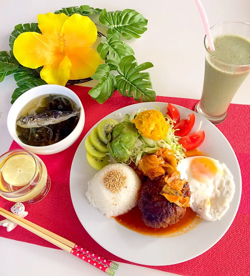 Snapdishの料理写真:朝ごはんは勝負飯( ◠‿◠ )
ハンバーグステーキ🤗バランスGOODだね〜👍💖朝から気合い入れました（笑）|はみちゃんさん