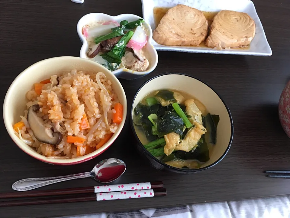 Snapdishの料理写真:#炊飯器で簡単ビビンバ#カジキマグロの煮付け#茶碗蒸し|はっしーさん