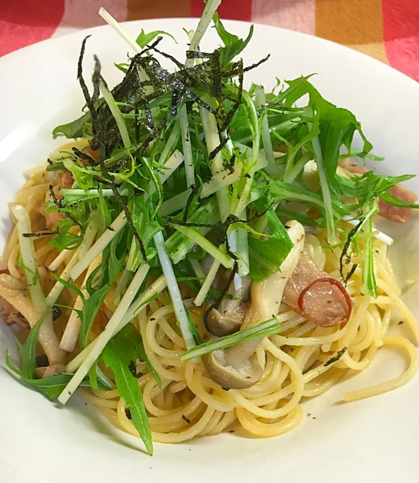 シャキシャキ水菜の和風オイルパスタ|Mさん