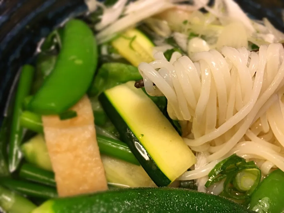 Snapdishの料理写真:天ぷらと緑の野菜そうめん6|半田手延べそうめんの店 阿波や壱兆さん