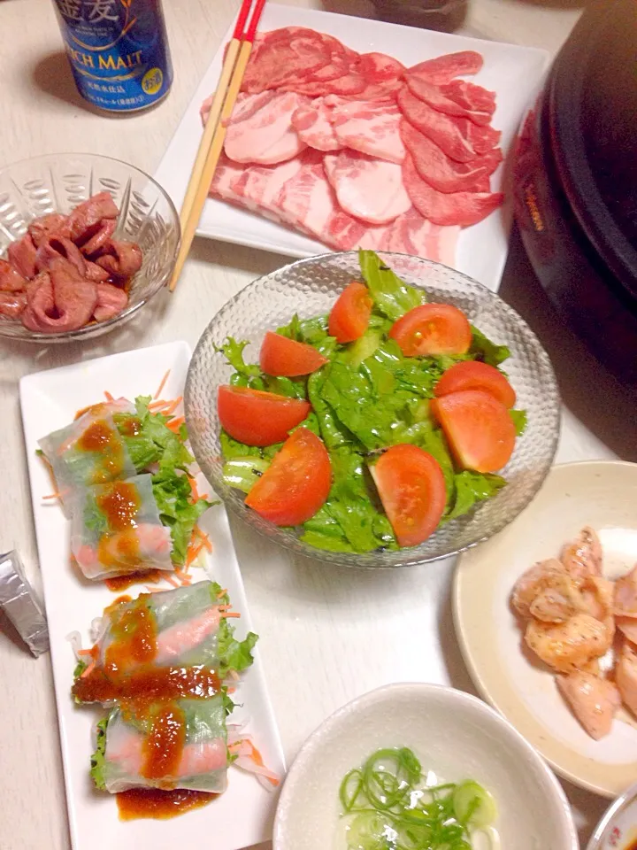 焼き肉のお供。生春巻き。チョレギサラダ。わかめスープ|あやにん食堂さん