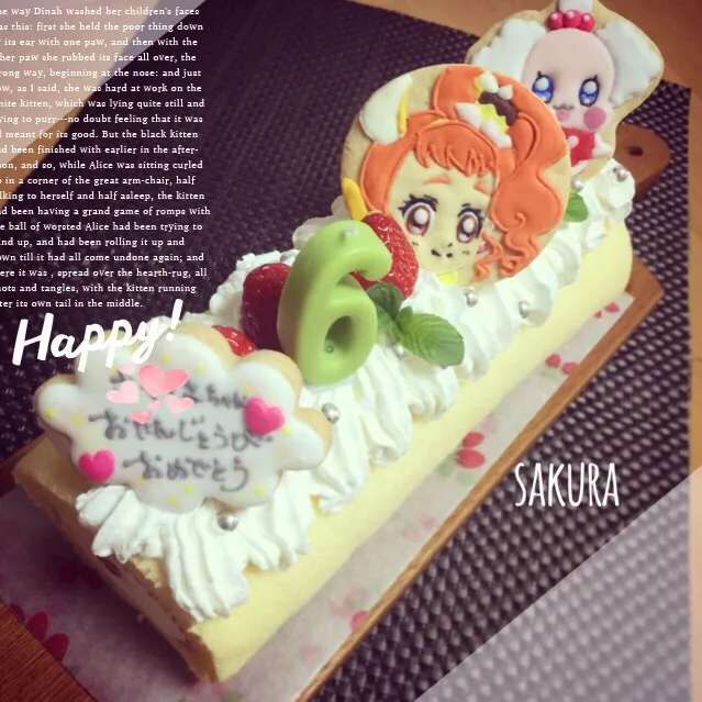 Rizmuさんの料理 シフォンロールケーキ✨娘6歳、お誕生日おめでとう🎉🎉🎉キュアカスタード＆ペコリン|さくちんさん