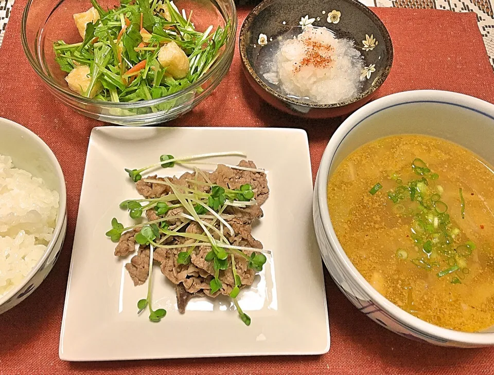 塩すき焼き・葛切り牛ゴマスープ・水菜と油揚げのサラダ|ヨシヨシさん