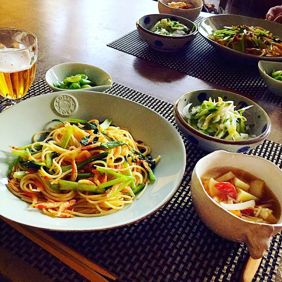 黄昏晩ごはん〜桜海老と小松菜のパスタ|Kaori Shimizuさん