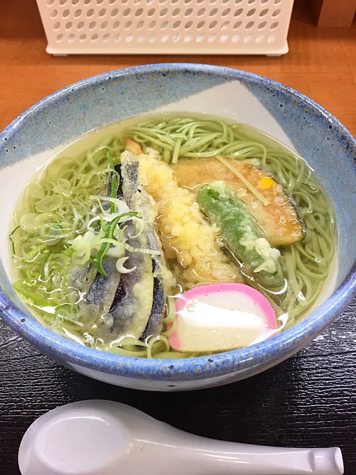 Snapdishの料理写真:中島菜入り麺🍜天ぷらうどん|Yukityさん