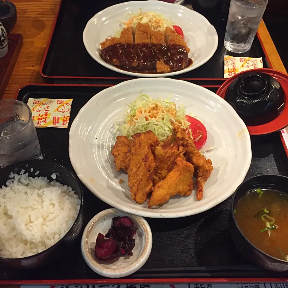 Snapdishの料理写真:#若鶏の唐揚げ定食#ロースとんかつ定食*\(^o^)/*|すかラインさん