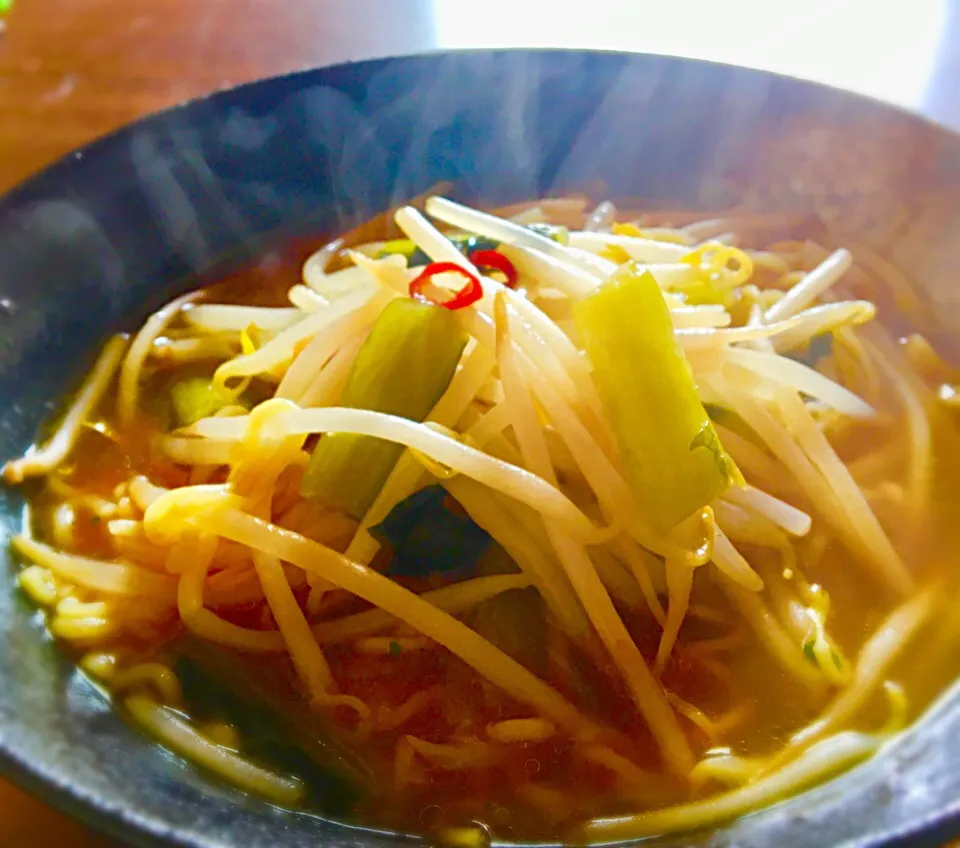 単身赴任 休日の昼ごはん🕛
もやし野沢菜ラーメン🍜|ぽんたさん