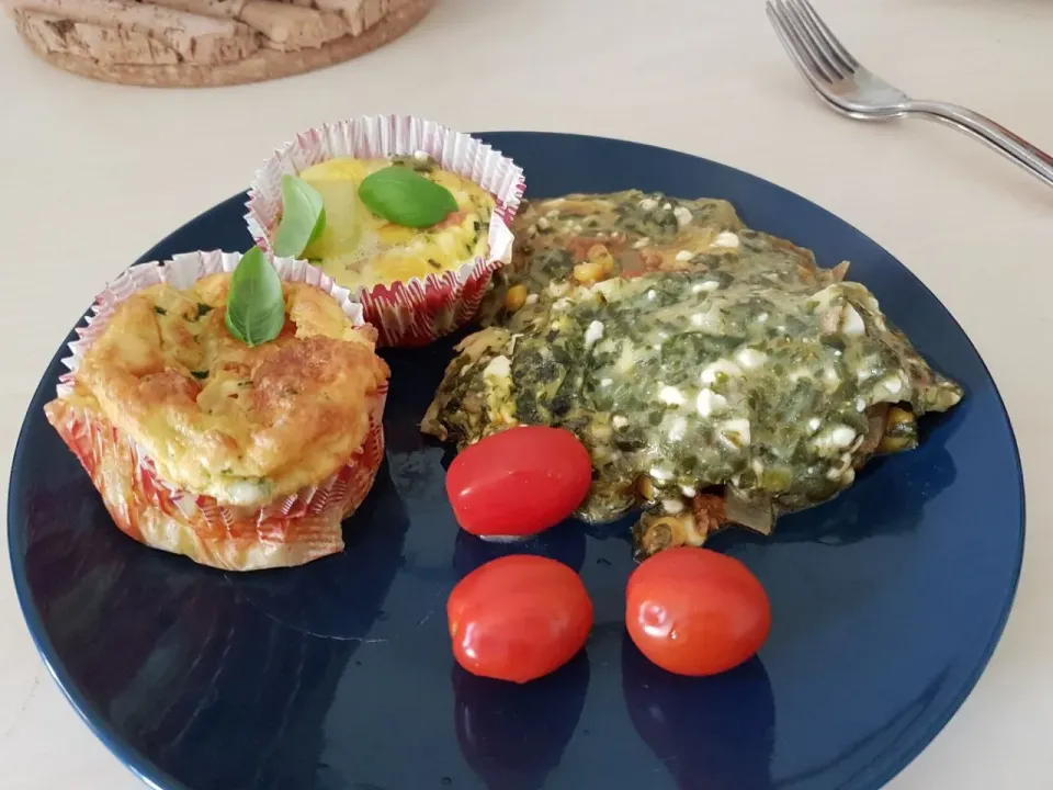 Vegetable frittata with spinach Bolognese lasagne|Sophieさん