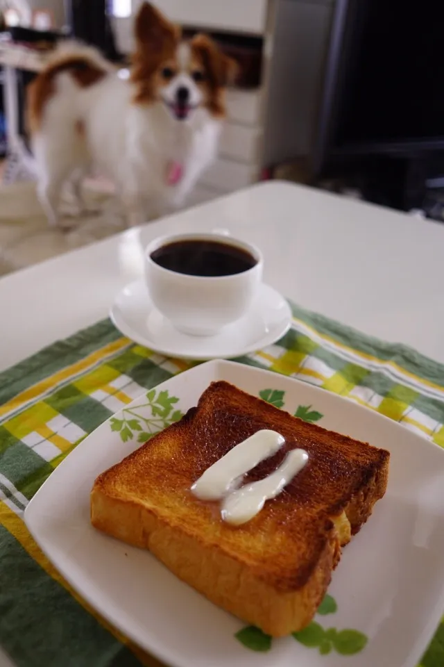 Snapdishの料理写真:自家製手ごね食パンの厚焼きハニーバタートースト|ユキ❄︎ミライさん