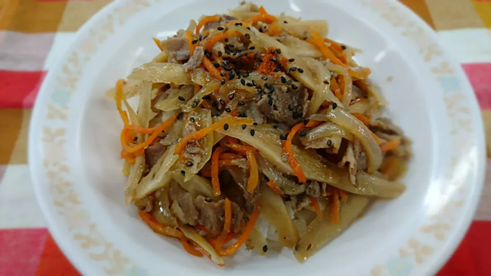 豚肉の味噌きんぴら丼|よっしー(=^ェ^=)さん