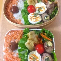 Snapdishの料理写真:#曲げわっぱ弁当#旦那弁#後輩弁|えりこさん