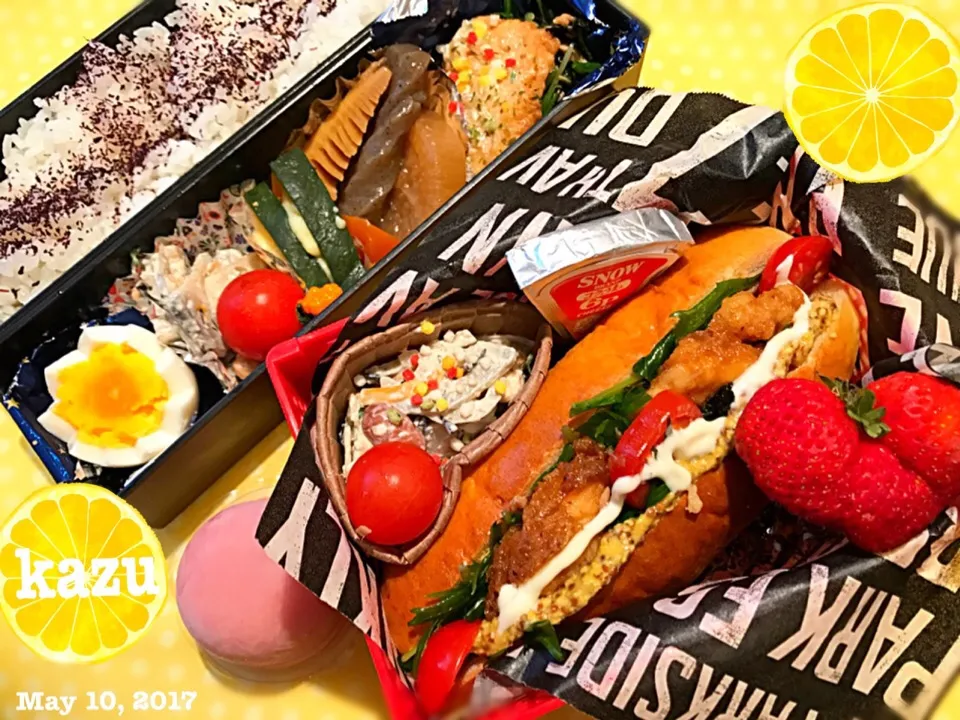 家族弁当🍱👱👱‍♀️娘はチキン南蛮ホットドッグ🌭|kazu★さん