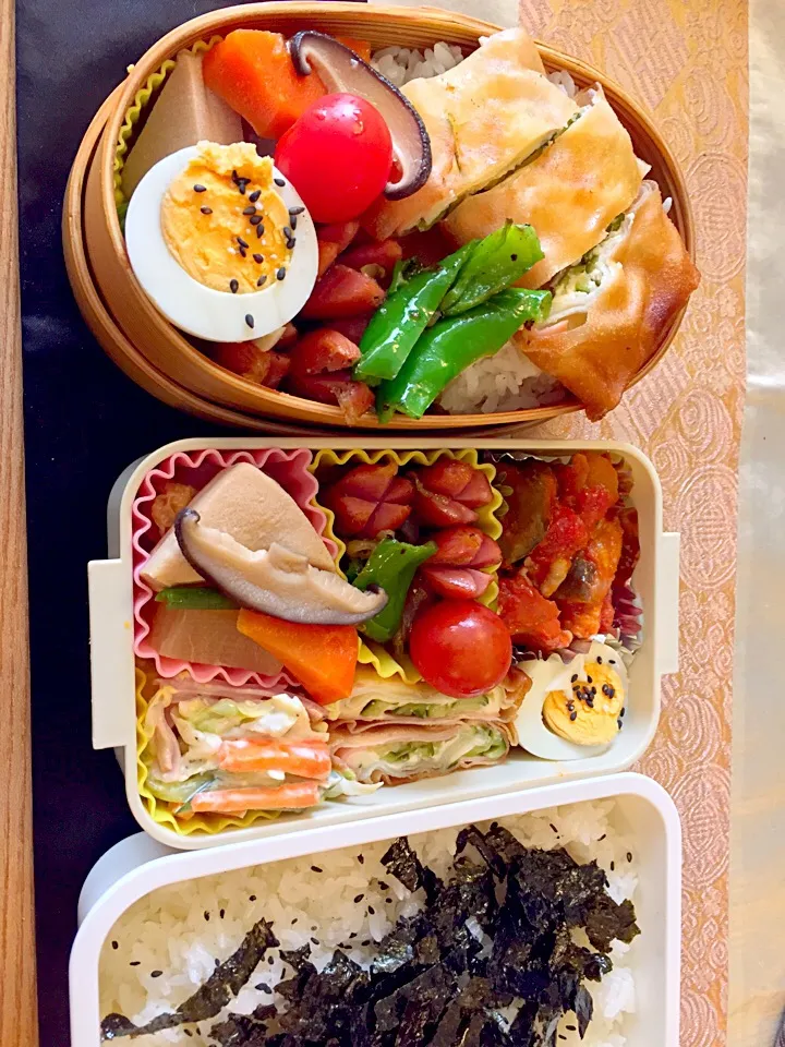 息子と私の弁当🍱
春巻き、ウインナーなどなど|もなかさん