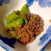 Snapdishの料理写真:ご飯が進む🎶シャキシャキスナップエンドウの肉味噌炒め(´•ω•｀)♡|カカオ豆さん