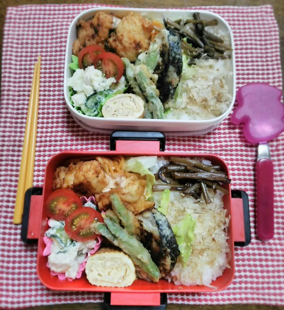 Snapdishの料理写真:娘、私弁当🍱
昨日のとり天とサワラムニエル～😊|miimiさん