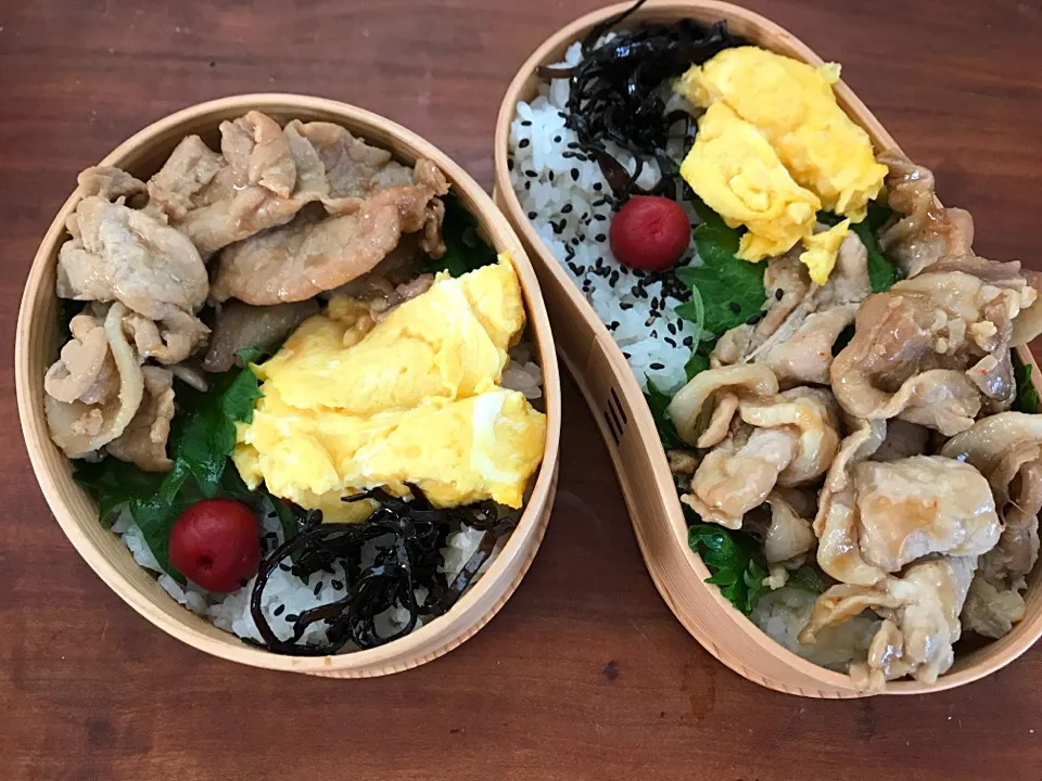 自分＆旦那弁当。小4娘が作ってくれる卵焼き。味付けがイマイチだと本人は気に入らない。でもありがとう😊朝から反抗で頭にくるけど😤|mmmd_lさん