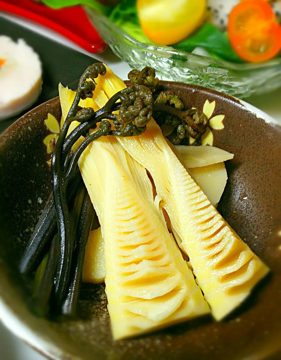 Snapdishの料理写真:Simmered Bamboo Shoots with bracken    たけのことわらびの煮物 #おうちごはん #うちごはん #夕飯 #晩御飯|まめさん