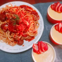 Snapdishの料理写真:母の日〜パスタとプリン〜|いちごチョコさん