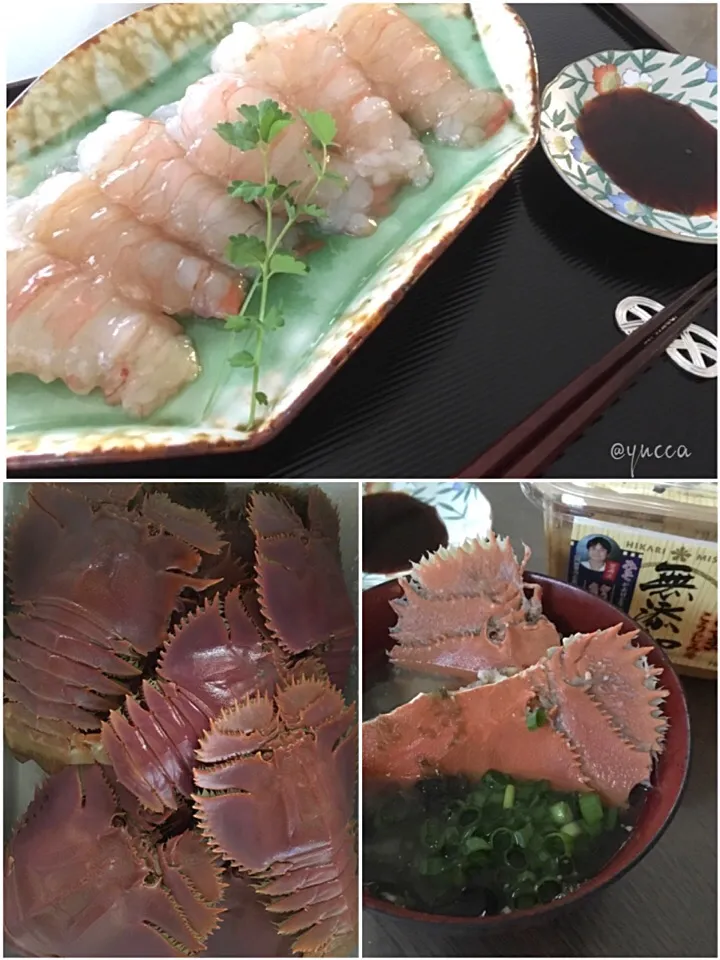 Snapdishの料理写真:ウチワエビの刺身 & 味噌汁
だいぶ慣れました😅|yucca@さん