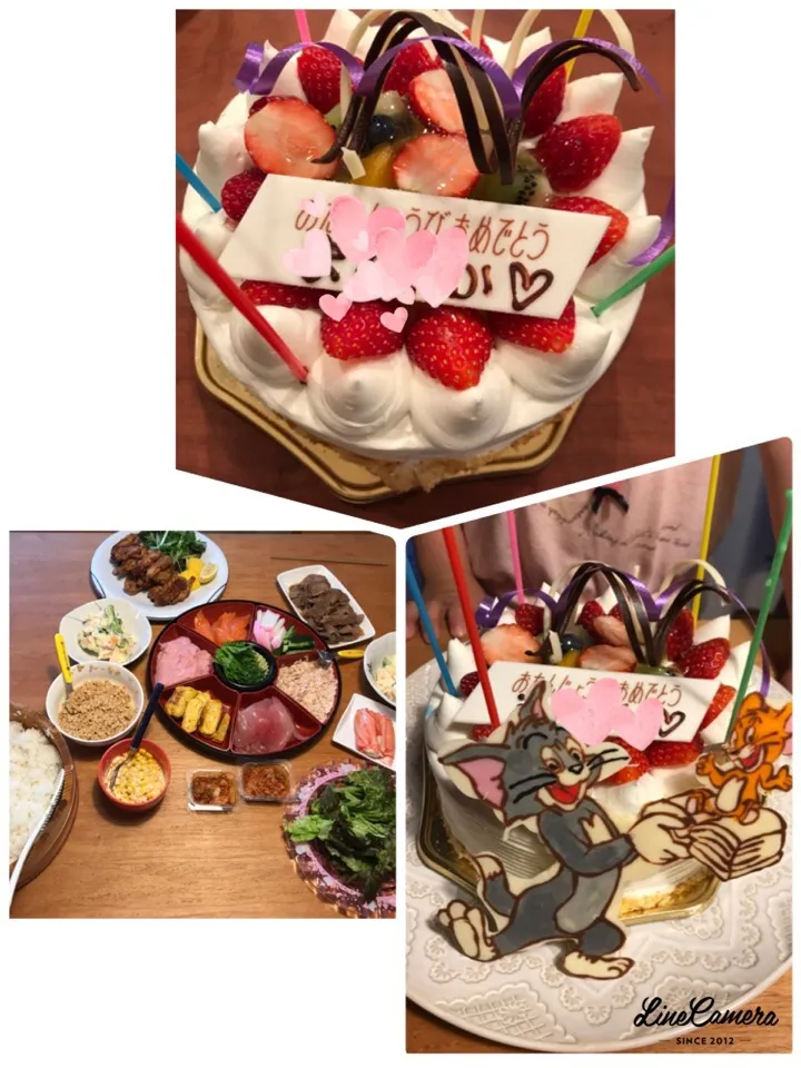 娘5歳の誕生日。
リクエストの手巻き寿司、ポテトサラダ、唐揚げ。
トムとジェリーのケーキ。
トムとジェリーだけ手作り。|mmmd_lさん