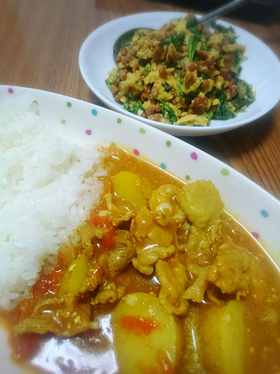 ・豚肉と新じゃがのカレーライス
・納豆と卵の炒めもの|ようかんさん