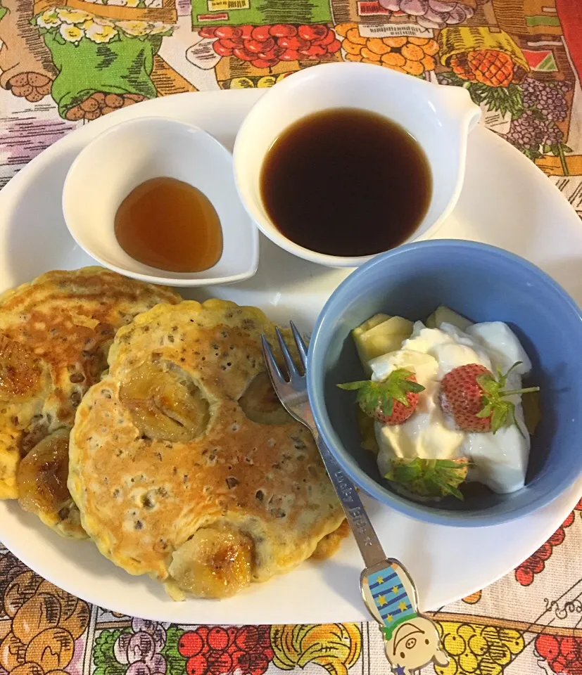 もち麦入りホットケーキ🥞朝食|RU.Farmさん