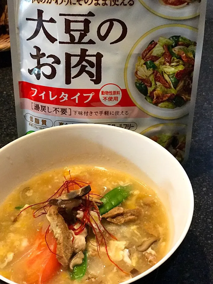 大豆のお肉フィレタイプで作った
中華風スープ|シュトママさん