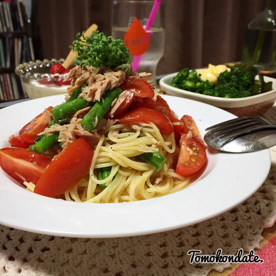 ツナとトマトの冷製パスタ🍝♡|🇯🇵ともこちゃん。さん