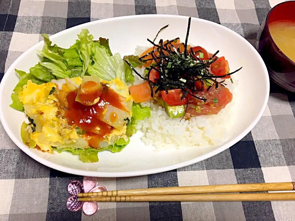 スパニッシュオムレツとアヒポキ丼|ninnyさん