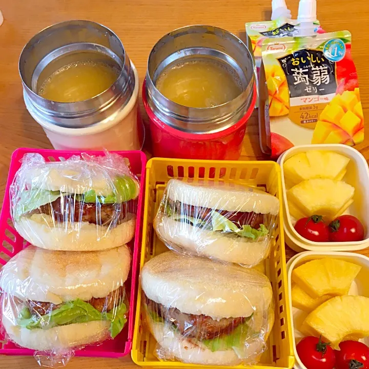 ハンバーガー🍔弁当  コーンスープ|ツインズママさん