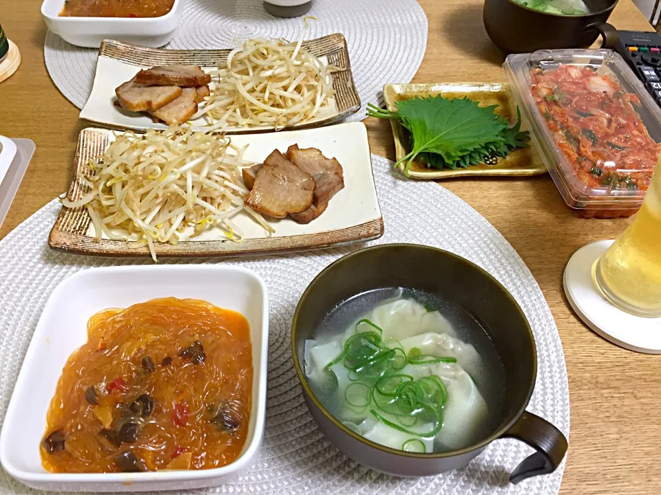 Snapdishの料理写真:麻婆春雨・ワンタンスープ・チャーシュー|2493さん