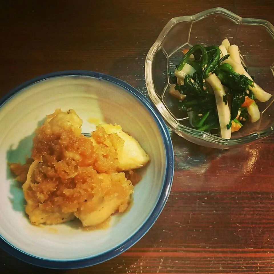 Snapdishの料理写真:☆鶏むね肉のみぞれ煮
☆ちくわとほうれん草のナムル|🌼ゆうか🌼さん