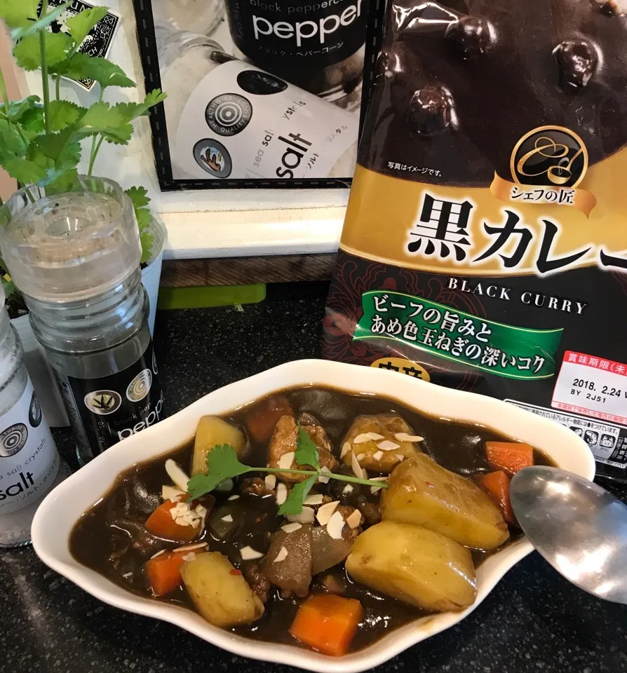 期待したのに そんなに黒くない。黒カレー🍛   黒カレー🍛のパッケージには『写真はイメージです』と書いてある😱💦💧やられた〜‼︎|シュトママさん