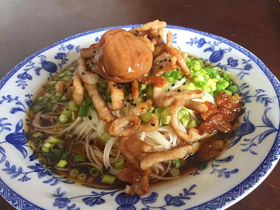 カリカリ豚肉乗っけ素麺|さんだーさん