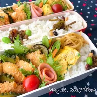 Snapdishの料理写真:娘夫弁当☆豆かわいいw💚💛💚